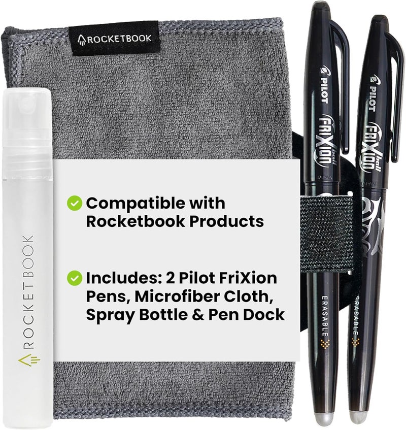 Rocketbook Accessory Kit – Complete Set with 2 FriXion Gel Pens, Spray Bottle, Microfiber Cloth & Pen Dock – Compatible with Notebooks & Planners for Effortless Organization Daily - Image 1